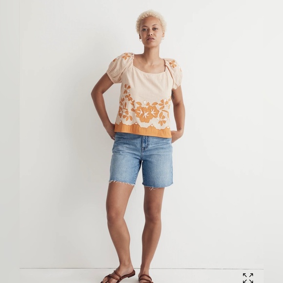 Madewell Floral Embroidered Women’s Top/Blouse • Puff Sleeves • Pink and Orange - Picture 2 of 6